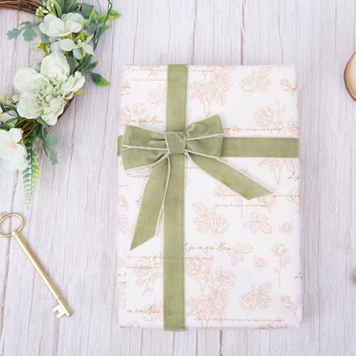 Image of QIANF Vintage Sage Green Velvet Ribbon Christmas Ribbon for Gift Wrapping Crafts Christmas Tree Ornaments Garland Decorations, 1 Inch X 25Yd