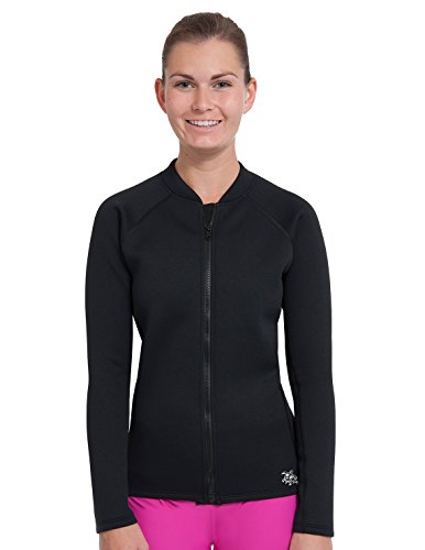 Tuga Women's Neoprene Wetsuit Full Zip Top, Made in USA, Black, Medium