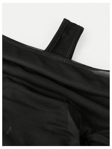 Floerns Girl's Off The Shoulder T Shirts Long Sleeve Floral Mesh Ruched Street Tee Tops3