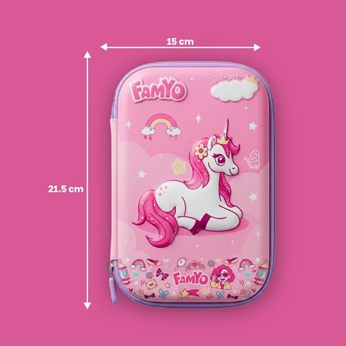 Image of Famyo June Unicorn School Essentials Kit for Kids | Bento Lunch Box + Pencil Pouch Combo | Leakproof 3-Compartment Tiffin Box & Hard Shell Pencil Case