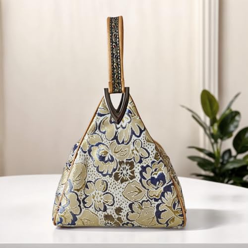 Yunjin Cloud Brocade Silk Pyramid Handbag for Women, Lightweight Handbag, Cute Trendy Zipper Tote Bag for Summer Vacation2