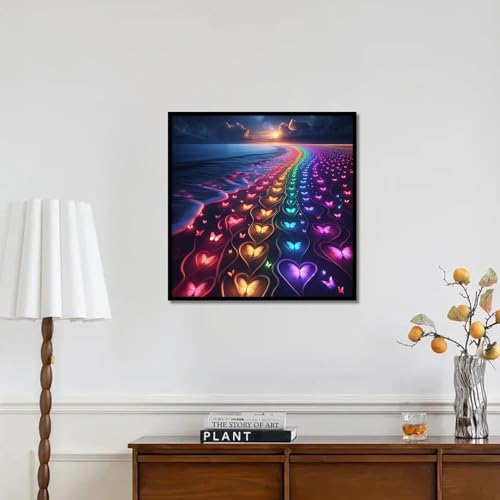 Image of AiYuanzsh 5D Diamond Painting Kits for Adults, Beach Rainbow Butterfly Diamond Art Kits for Adults Beginner, Ocean DIY Full Drill Round Diamond Painting Fantasy Wall Decor 13.8x13.8 Inch