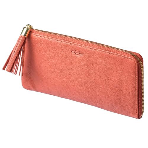[HENLY COAT] New Ranch イタリア製 山羊革 レディース 長財布 L字ファスナー 軽量 カード２０枚収納可フリンジ付き ギフト箱入り Orange