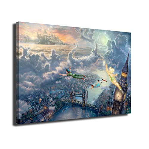 INGENIA HOME Cuadro lienzo canvas Peter Pan Campanilla Wendy John Darling en Londres Big Ben - Alta...