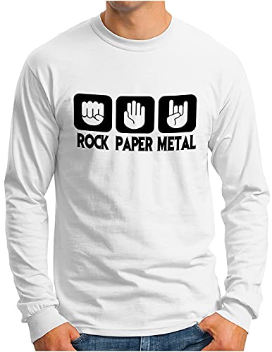 T-shirt manches longues homme OM3 Pierre Papier Ciseaux Metal blanc taille L