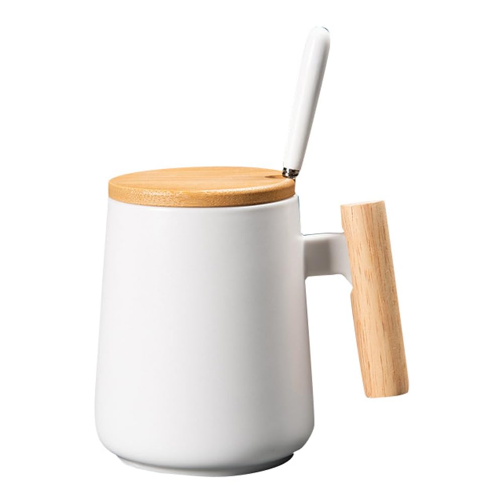 CTRLZS 450ML Vintage Wooden Handle Ceramic Coffee Mug Nordic Design Lid Porcelain Tea Milk Cup Drinkware Gift for Couple