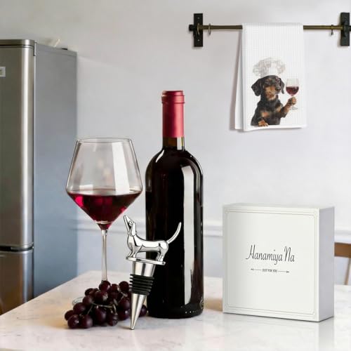 Image of Hanamiya Na Funny Dachshund Kitchen Towels with Wine Bottle Stopper 24x14 Inch, Dachshund Gifts Reusable Dish Towels for Kitchen Bars Decor, Wine Gift Weiner Dog Gifts for Women Men 1