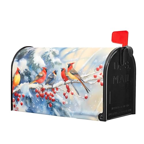 Image of Christmas Mailbox Covers Magnetic Standard Size 21 X 25.5 Inch Bird Winter Magnetic Mailbox Cover Snowflakes Mailbox Wraps Post Box Cover Decoration Outdoor Garden Home Yard Outside