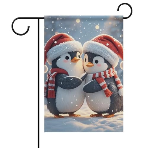 12 X 18 Inch Embracing Penguins Garden Flag Double Sided