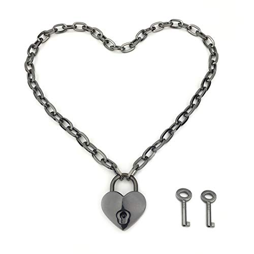 Padlock Necklace Chain Collar Choker with Two Keys and Box for Women, Men and Pet (G, 16)