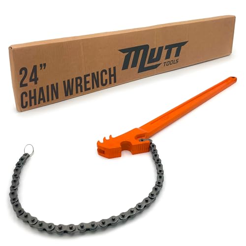 Mutt Tools Chain Wrench 24 Inch - Heavy Duty Chain Pipe Wrench with I-Beam Handle for Large Pipes & Oil Filters - Professional Millwright Tool with 6 Max Clamp - Rust-Resistant Finish