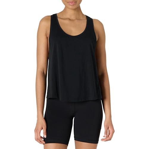 Amazon Essentials Damen Active Soft Cotton Leichtes Yoga-Workout-Tanktop mit Weitem Armausschnitt und Racerback, Relaxed Fit, Schwarz, L