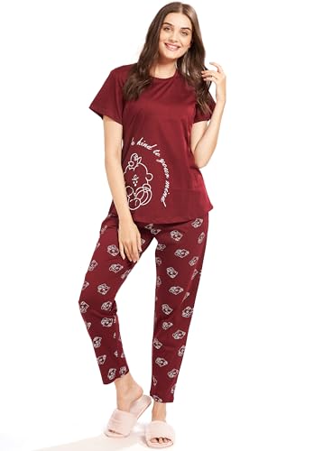 Image of AV2 Women's Cotton Printed Short Sleeve Night Suit Set | Pajama Set | Casual Night Dress for Women