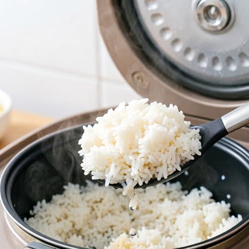 Silicone Rice Spoon, Non-Stick Ergonomic Heat Resistant Rice Paddle with Stainless Steel Handle,Lightweight Smooth Round EdgeRice Serving Silicone Spoon with Hanging Hole for Rice Cooker Home Kitche - image 6