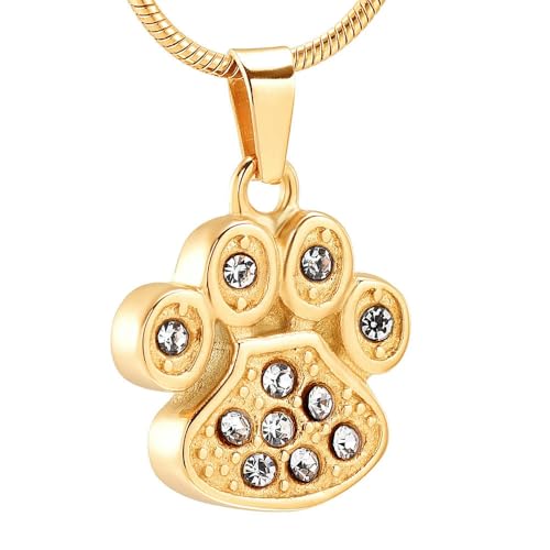 GMLRTOSPT Collar de urna con Forma de Pata de Mascota y Cristal para Cenizas humanas de Gato, joyería Conmemorativa Personalizada de Acero Inoxidable - Oro
