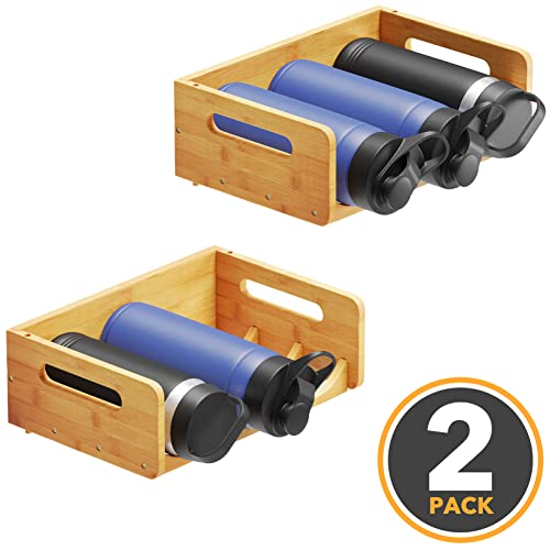Spaceaid Bamboo Water Bottle Organizer With Labels, Kitchen Pantry Water Bottle Storage Rack For Cabinets, Home Cup And Wine Bottle Holder Shelf Organizers, 2 Pack 3-Slot, Hold 6 Bottles #TOP5