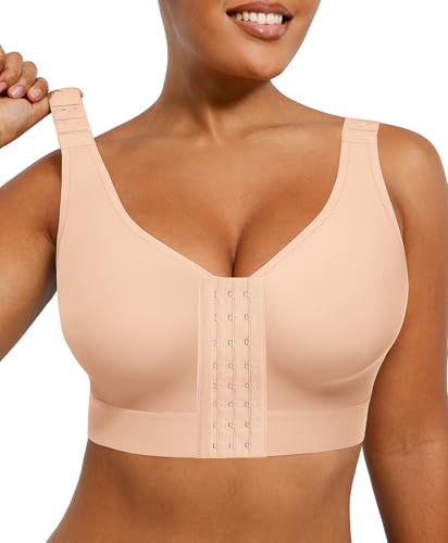 Image of SHAPELLX Post Surgery Bras Front Closure Compression Bra Surgical Wirefree Mastectomy Bra with Adjustable Straps