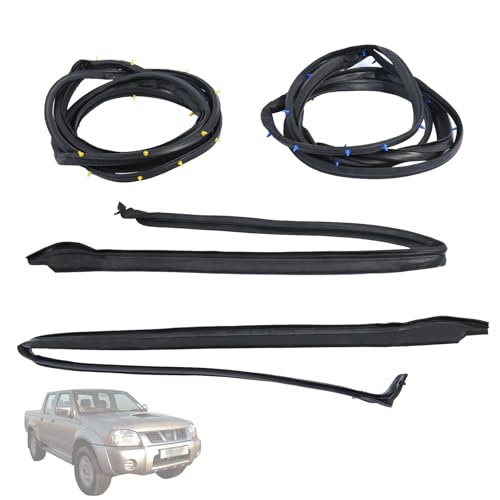 Getfarway 4PCS Roof Drip Moulding&Door Weatherstrip Seal Compatible with Nissan Frontier Navara D22 1997-2004 Replace 76842-2TG0A 76843-2TG0A 80831-2S400 80830-2S400,Rubber Weatherstrip Trim Set LH/RH