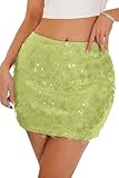 GUANYY Sequin Mini Skirt Women's Novelty Skirts Glittery Shiny Concert Skorts with Inner Shorts Crystal Neon Green Medium