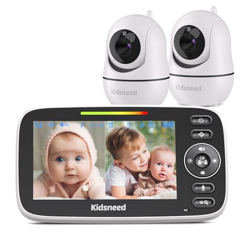 Image of Kidsneed Split Screen Baby Monitor, Video Baby Monitor with 2 Cameras and Audio, 1000ft Long Range, Remote Pan Tilt, Night Vision, Temperature Sensor, 2 Way Talk, Feeding Clock and Lullabies