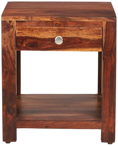 Image of Amazon Brand - Solimo Finzi Solid Sheesham Wood Bedside Table with 1 Drawer and 1 Shelf for Home (Natural Finish)