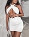 Women's Sexy Ruched Bodycon Halter Criss Cross Cut Out Backless Mini Club Party Dresses, X-Small, White