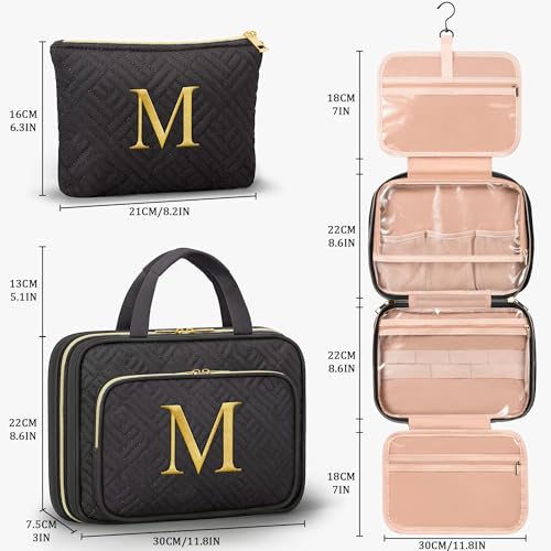Personalized Gifts for Women, Initial Toiletry Bag Hanging Travel Organizer & Makeup Cosmetic Bag with Embroidery Letter Teacher Appreciation Gift Birthday Mothers Day Gifts for Mom Wife Friend Sister2