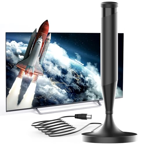 TV Antenna Indoor – Digital Indoor HDTV Aerial with Magnetic Base – 360° Reception Free Broadcast Channels – Universal Antenna for Smart TV, Supports 8K 4K 1080P – 16ft Coaxial Cable