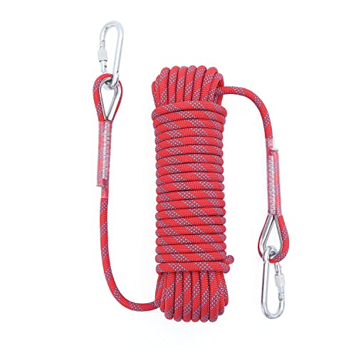Outdoor Climbing Rope 10MM Diameter 10M(32ft) 20M(64ft) Static Rock Climbing Rope,Tree Climbing Rappelling Rope,Escape Nylon Rope,Ice Climbing Equipment Fire Rescue Parachute Rope with 2 Steel Hooks