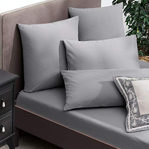 Drap-housse double en coton égyptien 300 fils gris pour lit haut de gamme
