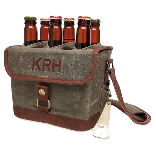 Personalized Beer Caddy Cooler Tote- Holds a 6 Pack of Bottles, Great for Camping and Fishing