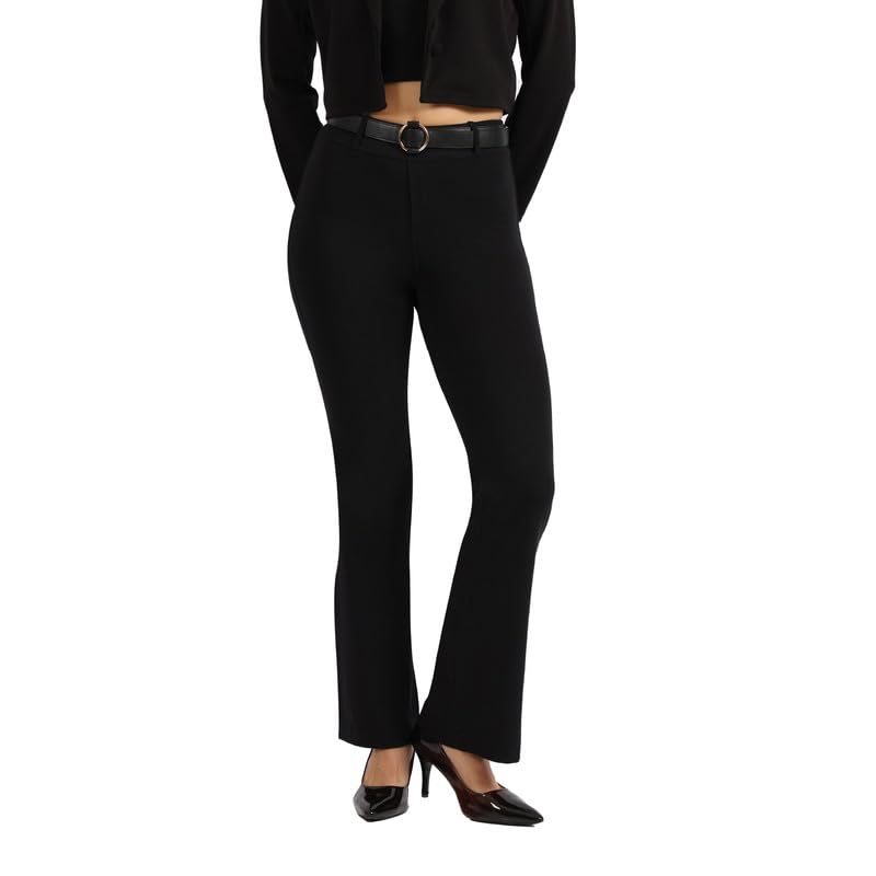 Image of Blissclub AM:PM Air Flare Trousers Cotton for Women Above 5'5 ft Tall | Bootcut Trousers and Formal Pants for Women Office wear | Tailored fit