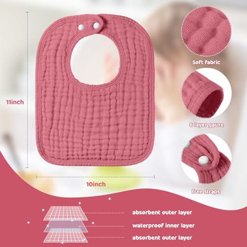 Image of Tallew 8 Pack Muslin Burp Cloths and Baby Bibs for Boy Girl 20 inch x 10 inch Cotton Baby Bandana Drool Bibs Muslin Burp Cloths Absorbent Rag for Newborn Toddler Infant Gifts(Dark Rose Color)