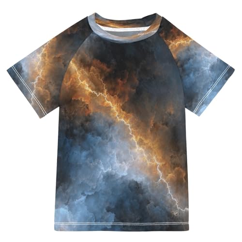 Boys Short Sleeve T-Shirts Lightning Storm Cloud Rashguard Kids Swim Shirts Sun UPF 50+