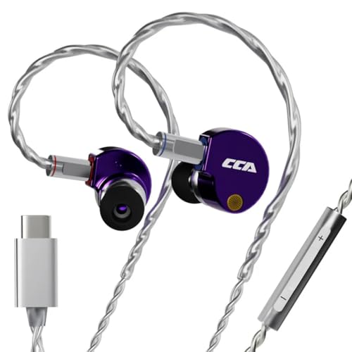 Image of CCA Concept Kart Phoenix Dual Magnet Dynamic Driver IEMs, 10mm LCP Diaphragm, Harman-Tuned, Silver-Plated Detachable Cable, Wired in-Ear Monitors for Studio (Prpl-TypeC-Mic)