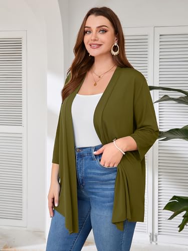 Image of AusLook Women's Plus Size Lightweight Open Front Cardigan 3 /4 Sleeve Cover Ups Shrugs Shawls and Wraps Kimono Jacket Coat
