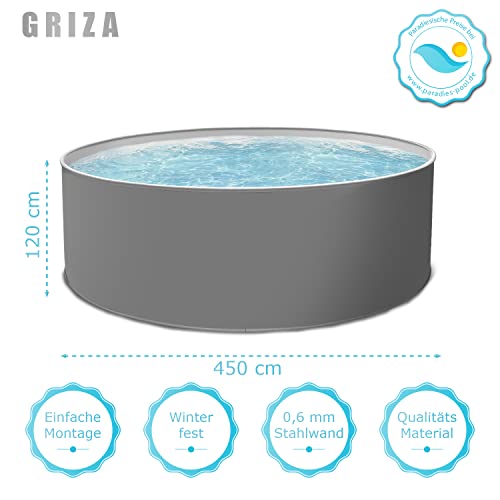 Paradies Pool Griza Komplettset Premium rund, 450x120cm (Ø x H), Stahlwandpool grau, Poolfolie in grau 0,8mm, Handlauf… – Bild 4