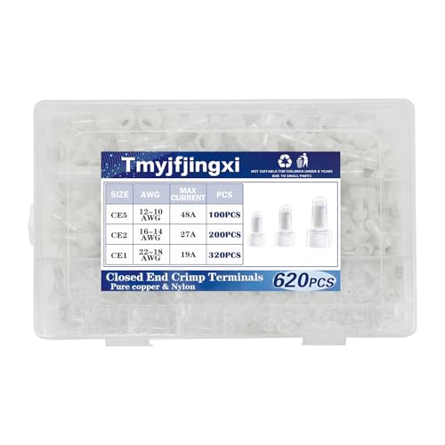 Tmyjfjingxi 620PCS Closed End Wire Crimp Connectors 22-16,16-14,12-10AWG Nylon Wire Caps Electrical End Connectors CE1/CE2/CE5