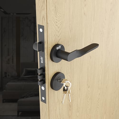 Image of GLOXY Mortise Door Locks for Main Door, Doorset for Bedroom, Mortise Door Lock Set, Door Lock Handle Set with 3 Brass Key for Home, Kitchen| Black Finish (2 Years Warranty, Pack of 1)