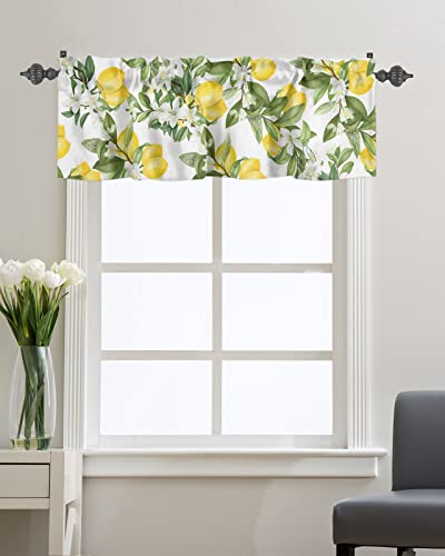 Yun Nist Valance Curtain For Windows Watercolor Plant Fruit Art,Privacy Panel Rod Pocket Window Treatment Summer Rustic Fresh Lemon Flower Leaf,Short Valances For Bathroom Kitchen Bedroom 54X18In #TOP2