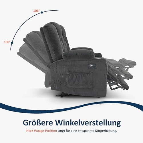 M MCombo Elektrisch 2er Sitzer Sofa mit Schlaffunktion, 2er Relaxsofa mit Taste 150° Verstellbar, Kinosessel mit Liegefunktion, USB & Getränkehalter, 7009 (Grau) – Bild 6