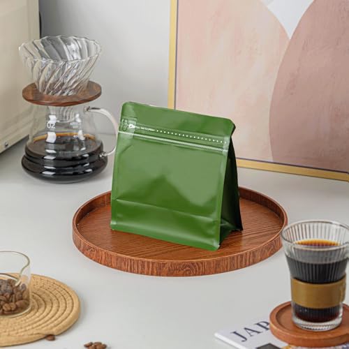 Roppolo 50 Pcs 4oz Green Sqaure Coffee Bean Bags, Easy Tear Open & Repeating Sealed Zipper, Heat-Seal Stand Up & Flat Bottom Coffee Bag, Capacity(4 oz, Green, No-Valve)