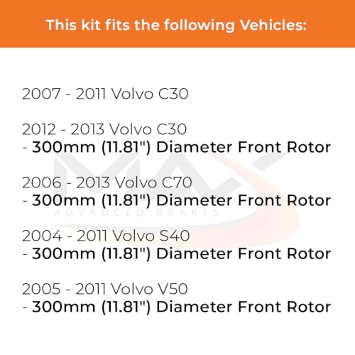 Image of Max Advanced Brakes Front & Rear Brake Kit Compatible With 2004-2010 2011 Volvo S40 C70 C30 V50 w /11.81 inch Front Rotor Replacement Premium OE Disc Brake Rotors and Ceramic Brake Pads