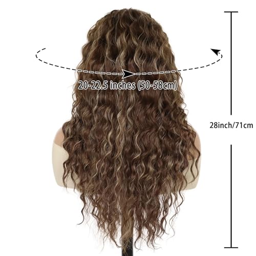 Image of GNIMEGIL Super Long Curly Wig 80s Big Wavy Wigs for Women Brown Mixed Blonde Highlights Fluffy Curls Free Part Root Synthetic Costume Party Carnival Wig with Hairpin