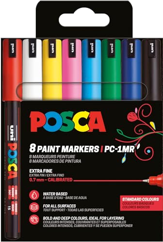 Uni-Ball 181758 - POSCA Marker Set, 8 rotuladores acrílicos PC-1M...