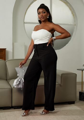 LAJIOJIO Wide Leg Dress Pants for Women Dressy Business Casual High Waisted Straight Leg Work Office Trousers Slacks3