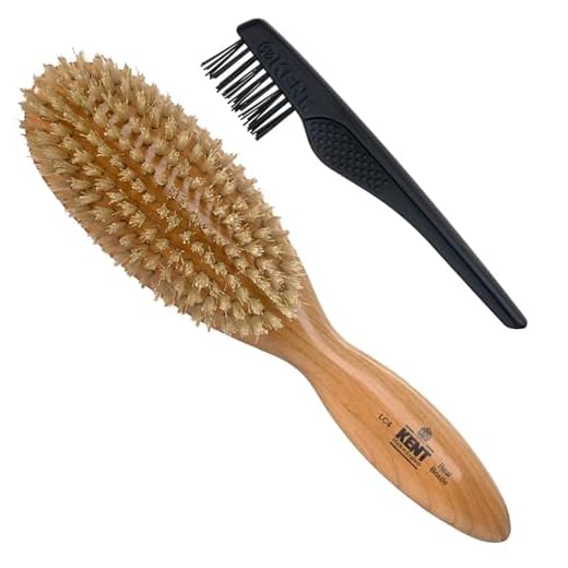 Kent LC4 Finest Hair Brushes for Women Detangler Dry Brush Made of Cherrywood - Boar Bristle Oval Hairbrush for Medium Thick Hair of All Lengths - Salon Style Straightening + LPC3 Hairbrush Cleaner