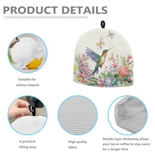 Image of Spring Floral Hummingbird Teapot Cover Tea Pots Cozy Insulated Tea Cozies Teapot Dust Cover Kettle Cover for Home Kitchen Dining Room Decor