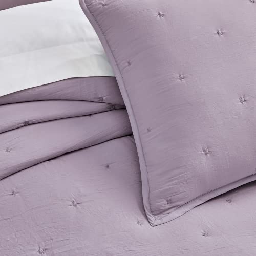 Bourina Reversible Quilt Coverlet Set Queen - Pre-Washed Microfiber Ultra Soft Lightweight Star Quilted Bedspread 3-Piece Quilt Set, Lavender #TOP2