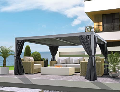 Domi Outdoor Living Domi Outdoor Louvered Pergola 12'X16' With Adjustable Aluminum Roof,Grill Gazebo For Patios,Aluminum Frame With Curtains And Mesh For Garden,Patio,Backyard cover
